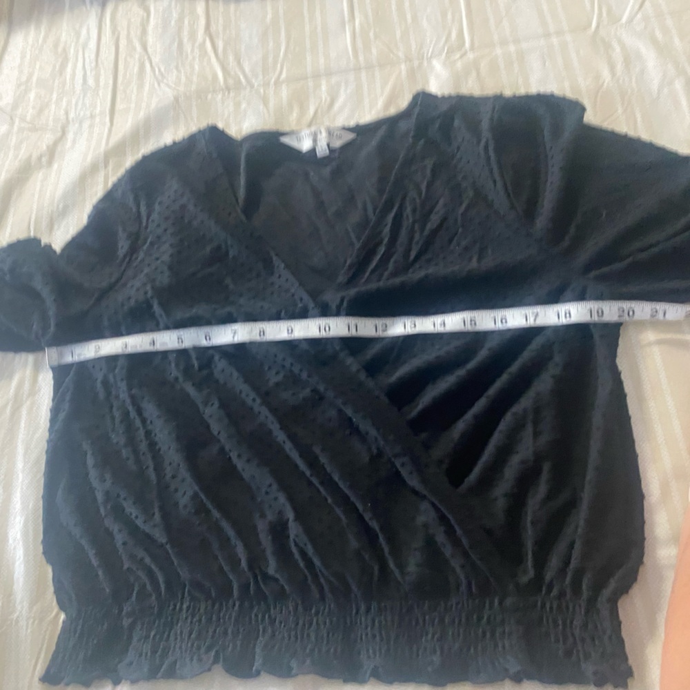 Madewell Texture & Thread Black Textured Swiss Dot smocked Crossover Top - Picture 9 of 9
